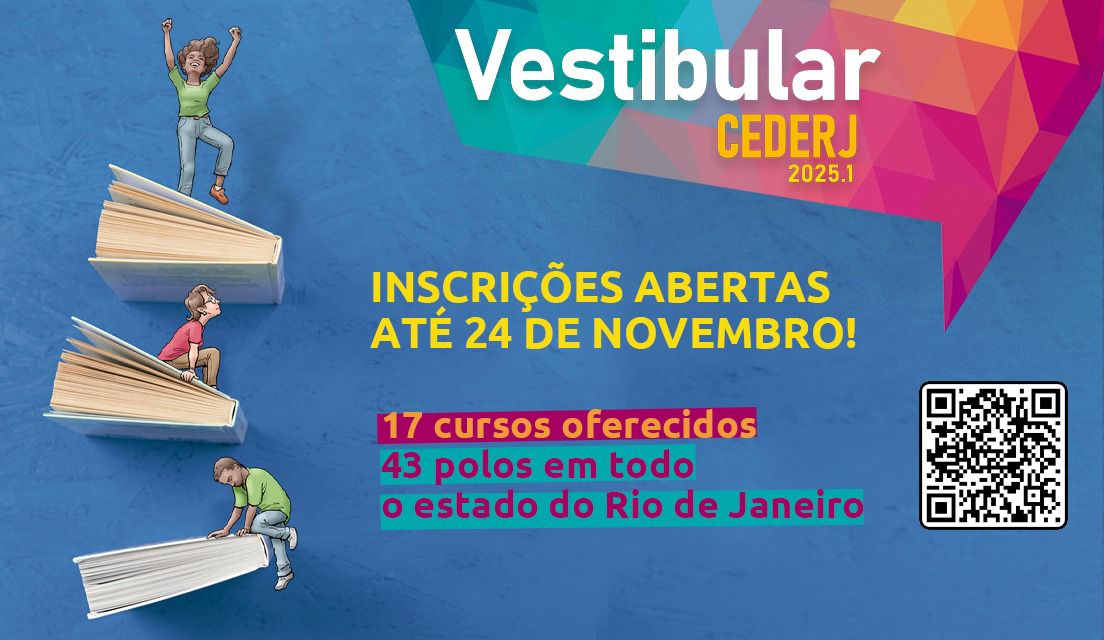 Vestibular Cederj 2025.1 abre inscrição para 7.743 vagas em 17 cursos semipresenciais no estado do Rio 