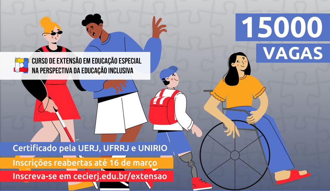 Inscrições reabertas até 16 de março para o curso de Extensão em Educação Especial na Perspectiva da Educação Inclusiva