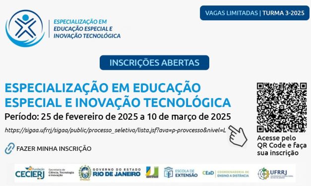 UFRRJ e Fundação Cecierj oferecem 500 vagas para curso gratuito de especialização em Educação Especial e Inovação Tecnológica