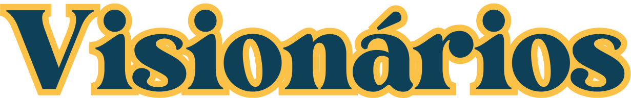 Audiodescrição: Logotipo Visionários, com a fonte tipográfica serifada e ultra-bold na cor azul marinho e contorno em amarelo. Fim da audiodescrição.<br />
